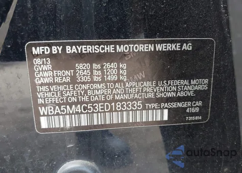 2014 BMW 535I Gran Turismo xDrive z USA, uszkodzony, nr VIN WBA5M4C53ED183335